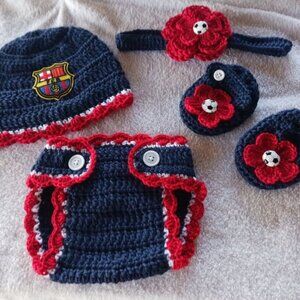 Crochet Baby Girl FC Barcelona Soccer Inspired Outfit Photo Prop